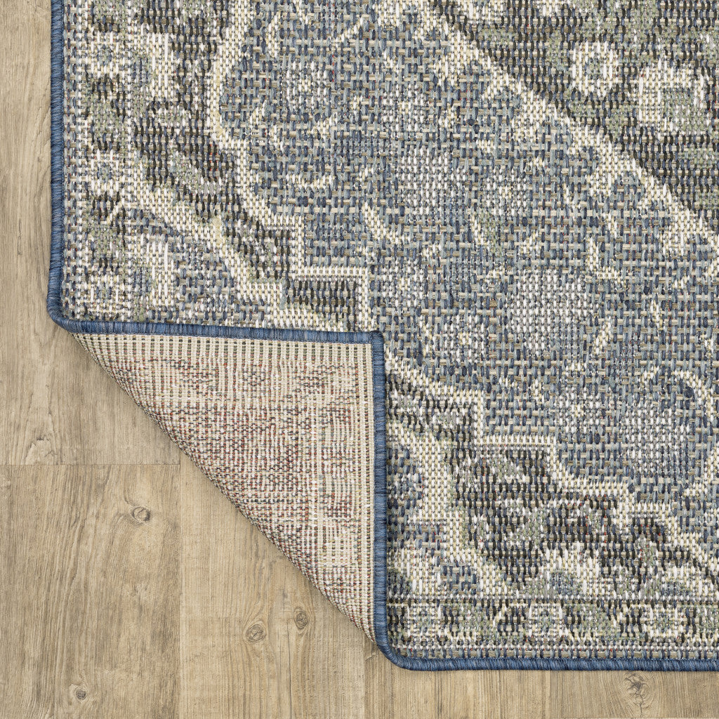 10' x 13' Blue and Green Oriental Stain Resistant Indoor Outdoor Area Rug