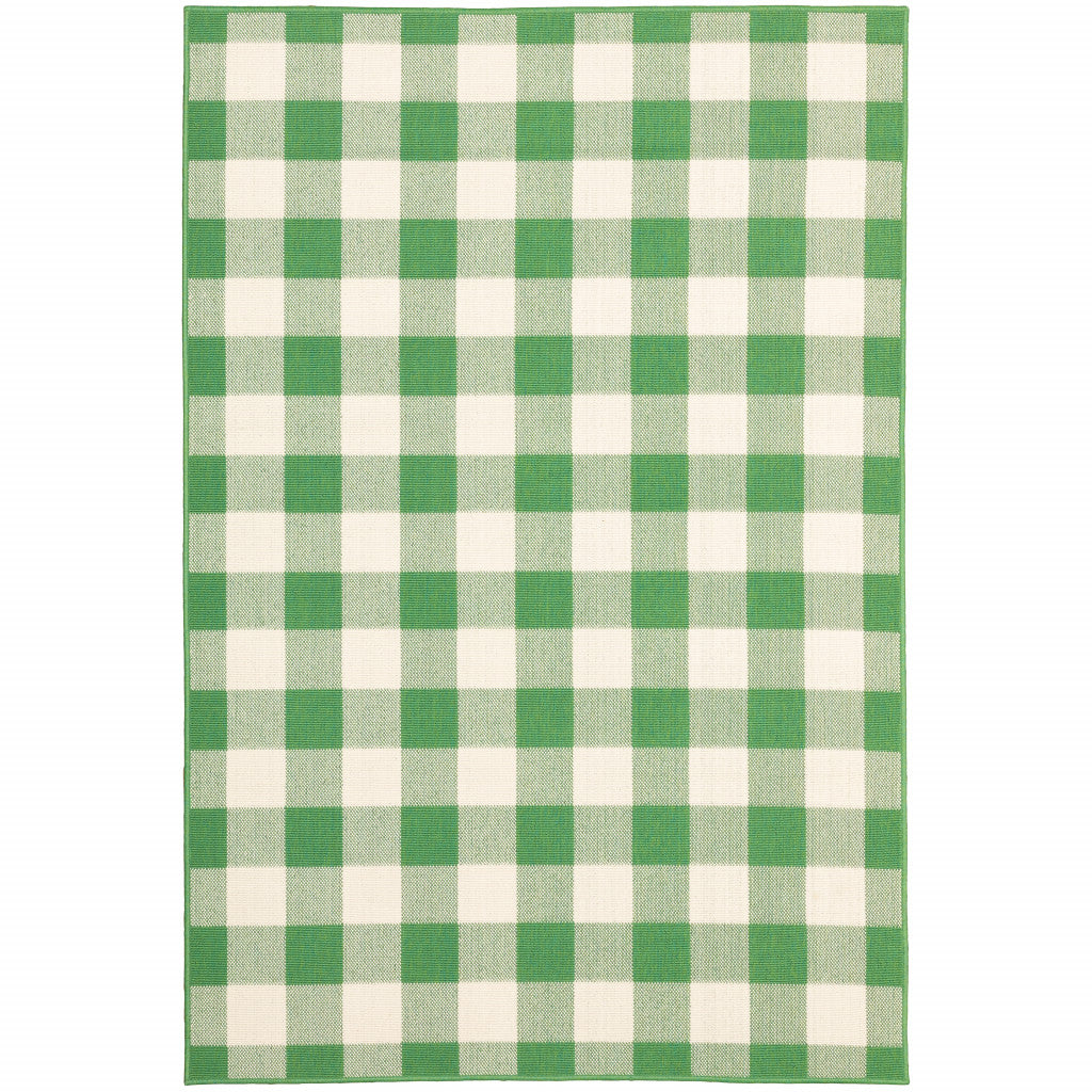5' x 8' Green and Ivory Geometric Stain Resistant Indoor Outdoor Area Rug