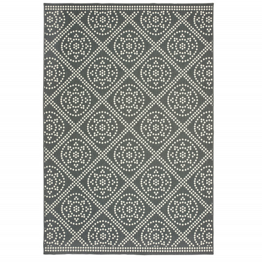 7' x 10' Gray and Ivory Geometric Stain Resistant Indoor Outdoor Area Rug