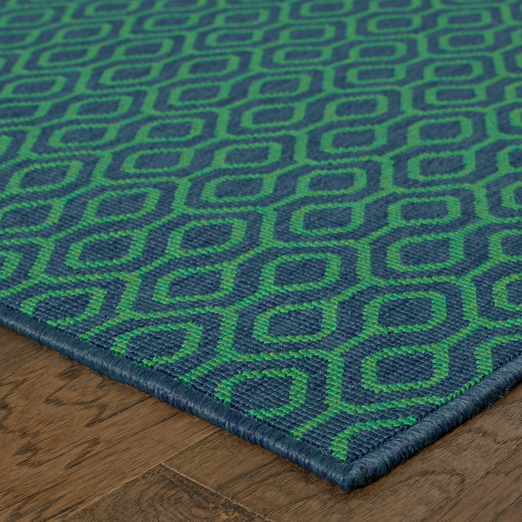 5' x 8' Blue and Green Geometric Stain Resistant Indoor Outdoor Area Rug