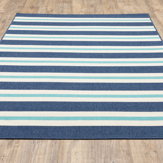 2' x 3' Blue and Ivory Geometric Stain Resistant Indoor Outdoor Area Rug