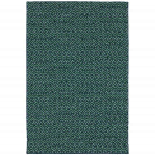 7' x 10' Blue and Green Geometric Stain Resistant Indoor Outdoor Area Rug