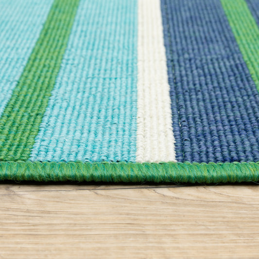 7' x 10' Blue and Green Geometric Stain Resistant Indoor Outdoor Area Rug