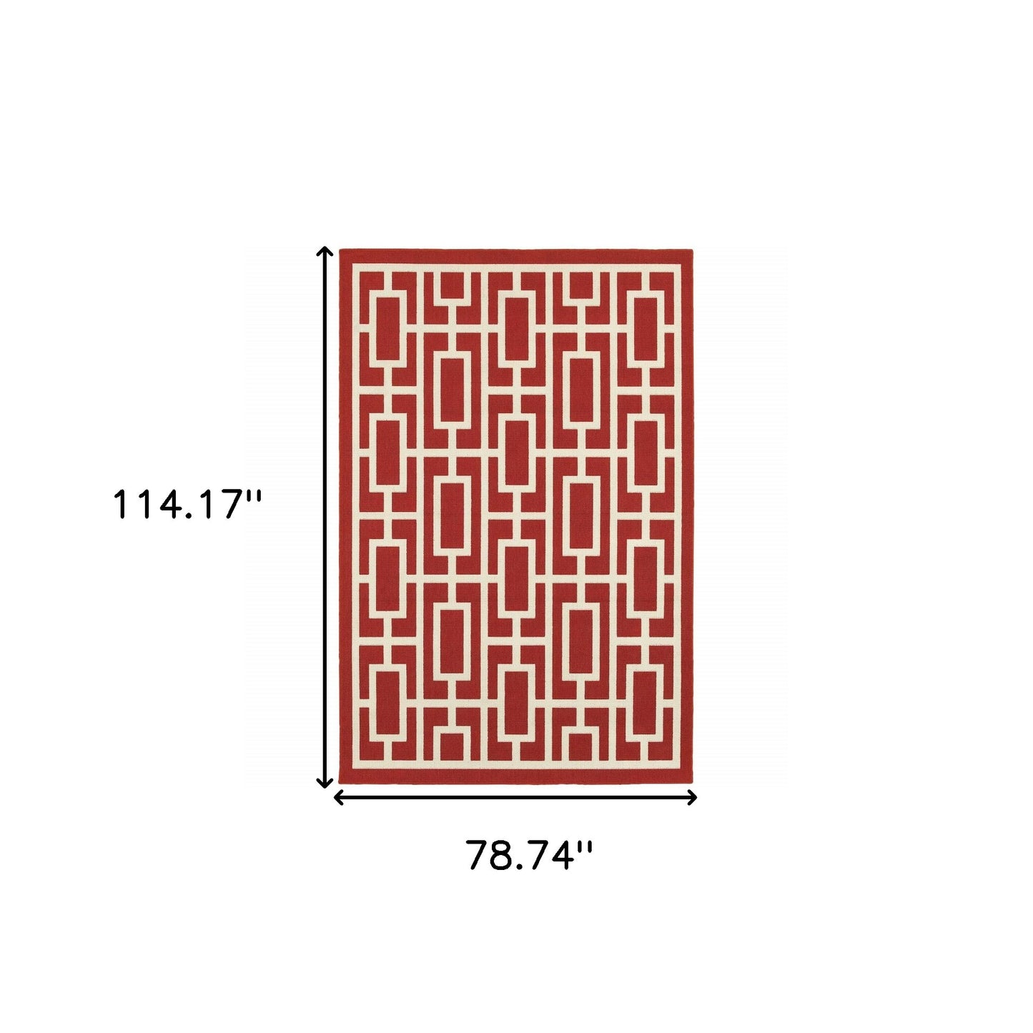 7' x 10' Red and Ivory Geometric Stain Resistant Indoor Outdoor Area Rug
