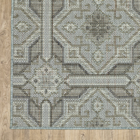 10' x 13' Blue and Gray Geometric Stain Resistant Indoor Outdoor Area Rug