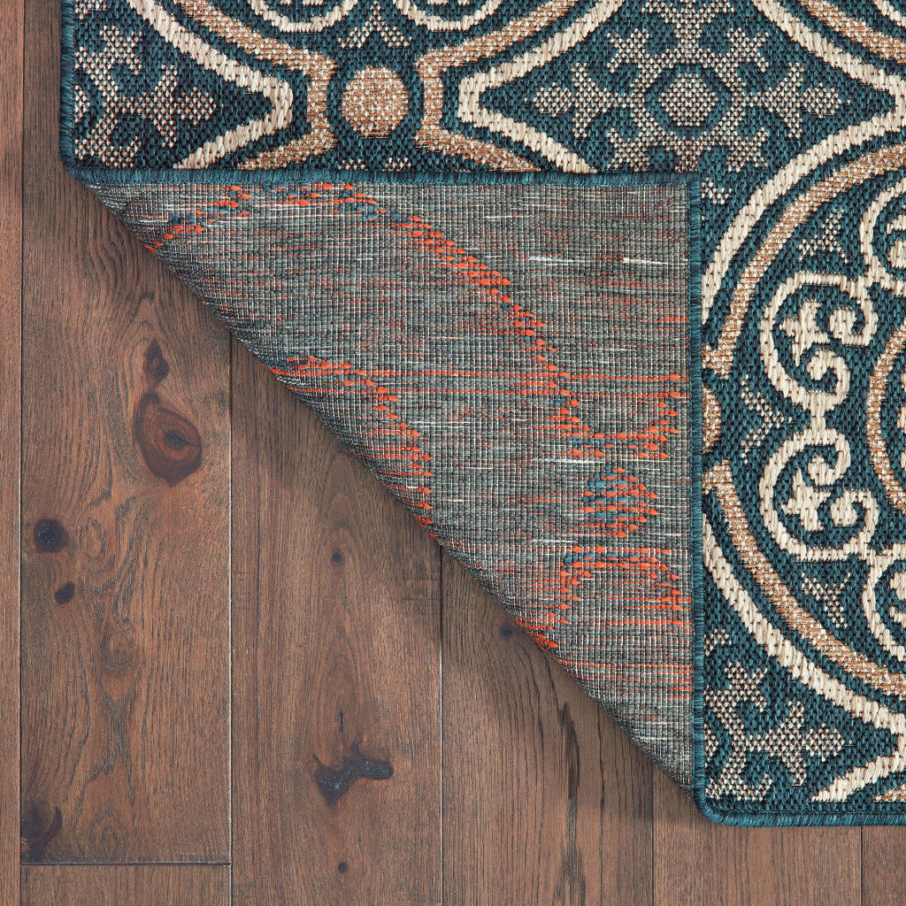 5' x 7' Blue and Gray Geometric Stain Resistant Indoor Outdoor Area Rug