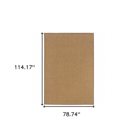 7' x 10' Tan Striped Stain Resistant Indoor Outdoor Area Rug