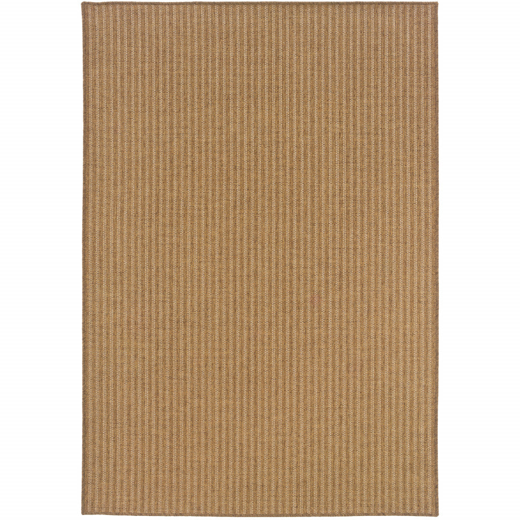 7' x 10' Tan Striped Stain Resistant Indoor Outdoor Area Rug