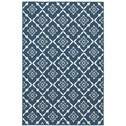 5' x 8' Blue and Ivory Floral Stain Resistant Indoor Outdoor Area Rug