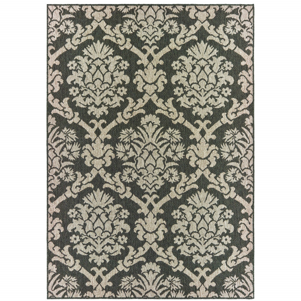 3' X 5' Gray Floral Stain Resistant Indoor Outdoor Area Rug