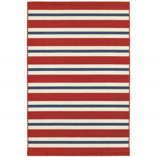 5' x 8' Red and Ivory Geometric Stain Resistant Indoor Outdoor Area Rug