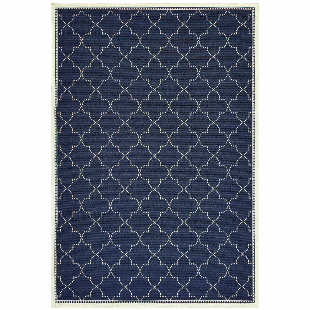 5' x 8' Blue and Ivory Geometric Stain Resistant Indoor Outdoor Area Rug