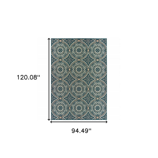 8' x 10' Blue and Gray Geometric Stain Resistant Indoor Outdoor Area Rug