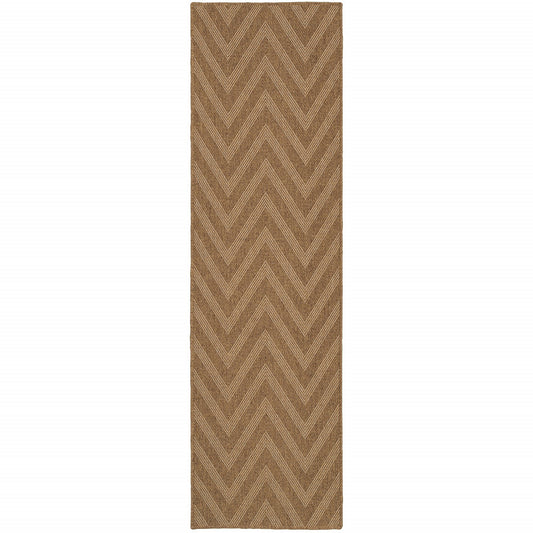2' X 8' Tan Geometric Stain Resistant Indoor Outdoor Area Rug