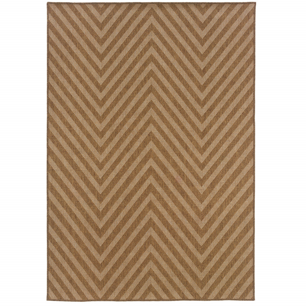 7' x 10' Tan Geometric Stain Resistant Indoor Outdoor Area Rug