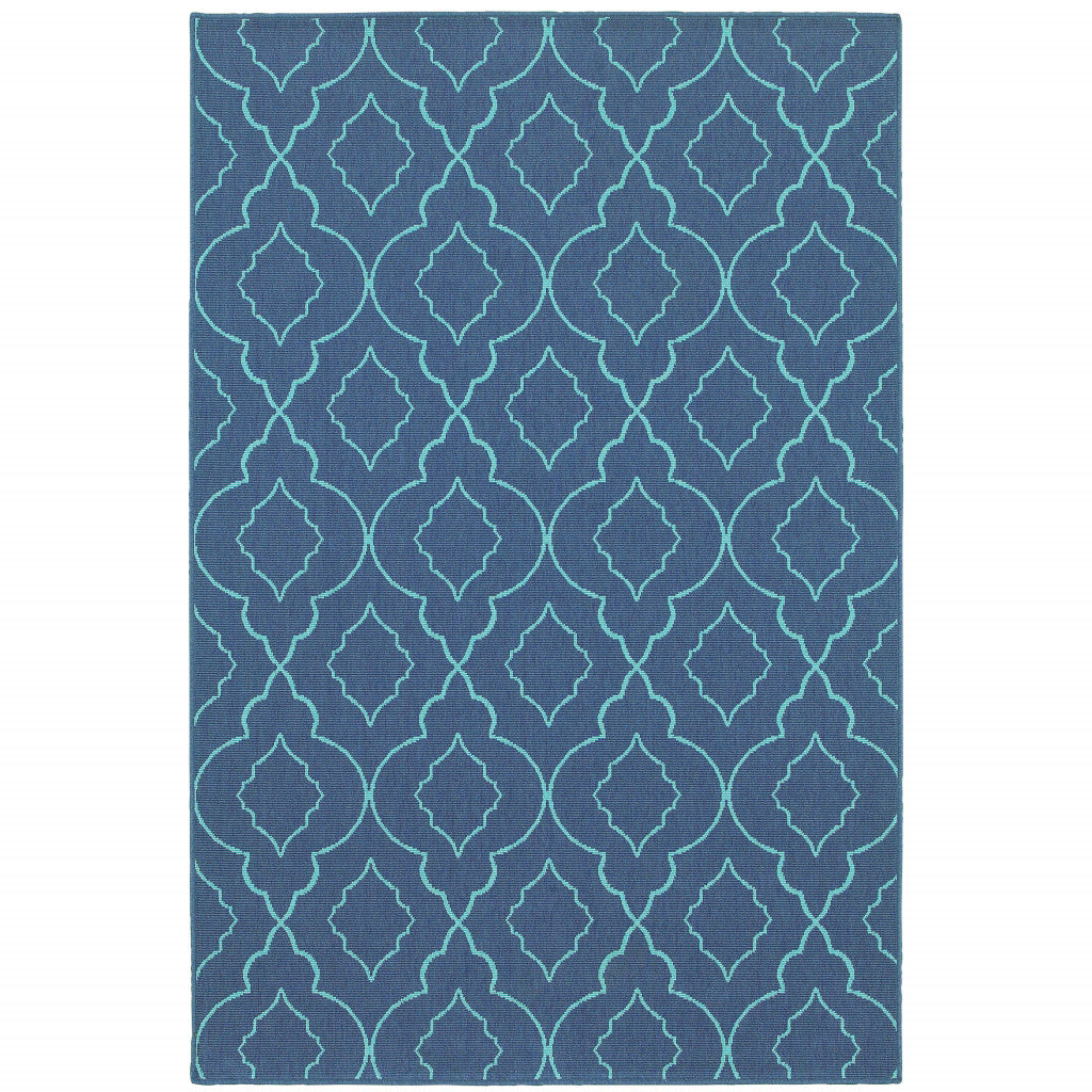 4' x 6' Blue Geometric Stain Resistant Indoor Outdoor Area Rug