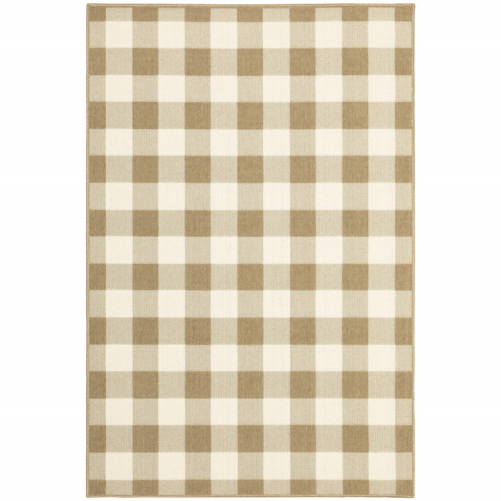 5' x 8' Gray and Ivory Geometric Stain Resistant Indoor Outdoor Area Rug