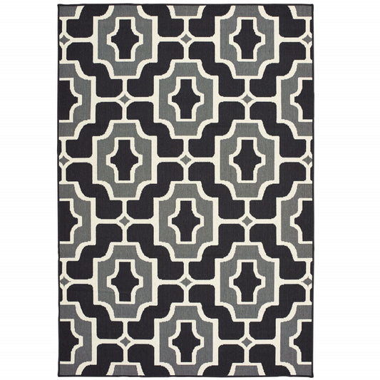5' x 8' Black and Gray Geometric Stain Resistant Indoor Outdoor Area Rug