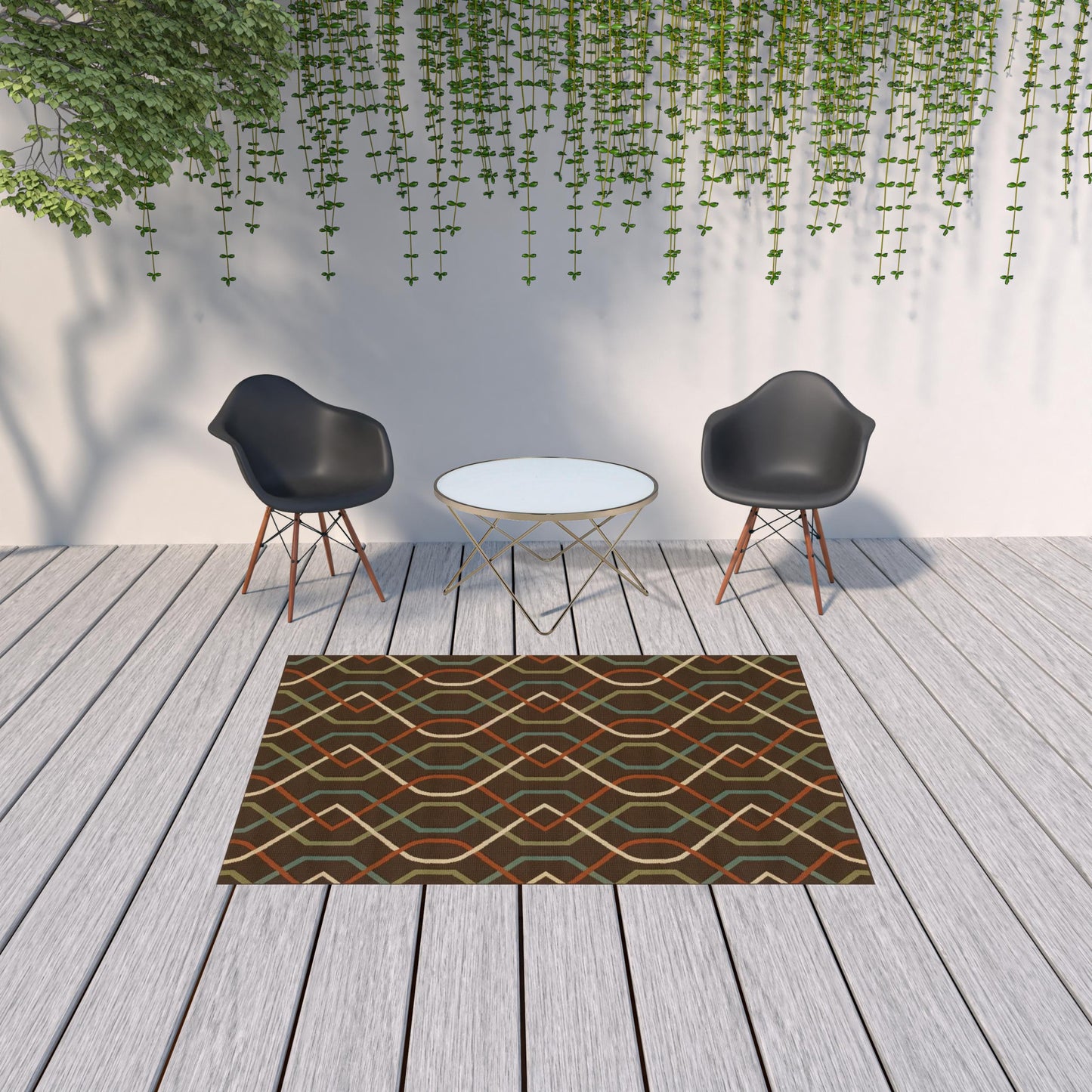 5' x 8' Brown and Ivory Geometric Stain Resistant Indoor Outdoor Area Rug