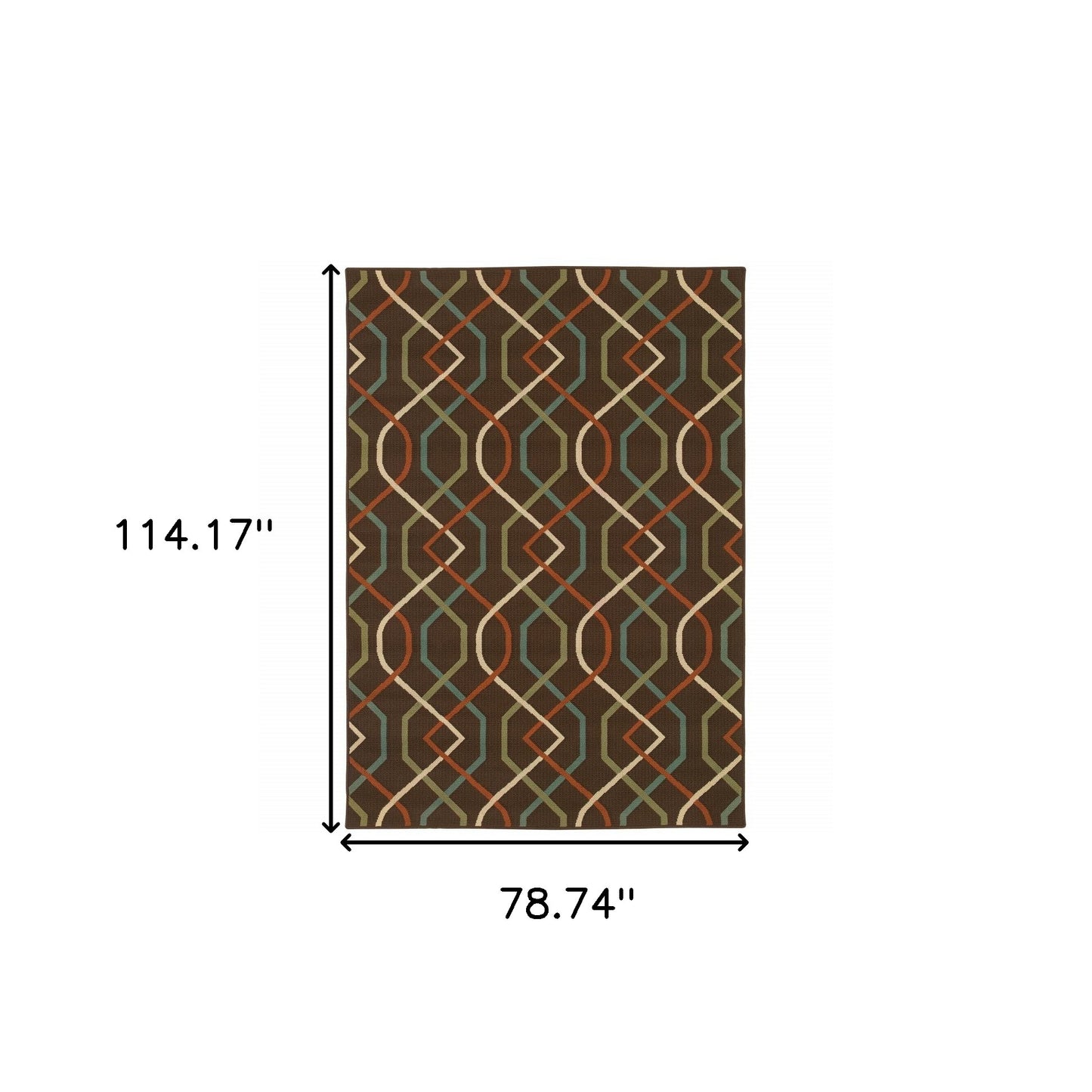 7' x 10' Brown and Ivory Geometric Stain Resistant Indoor Outdoor Area Rug