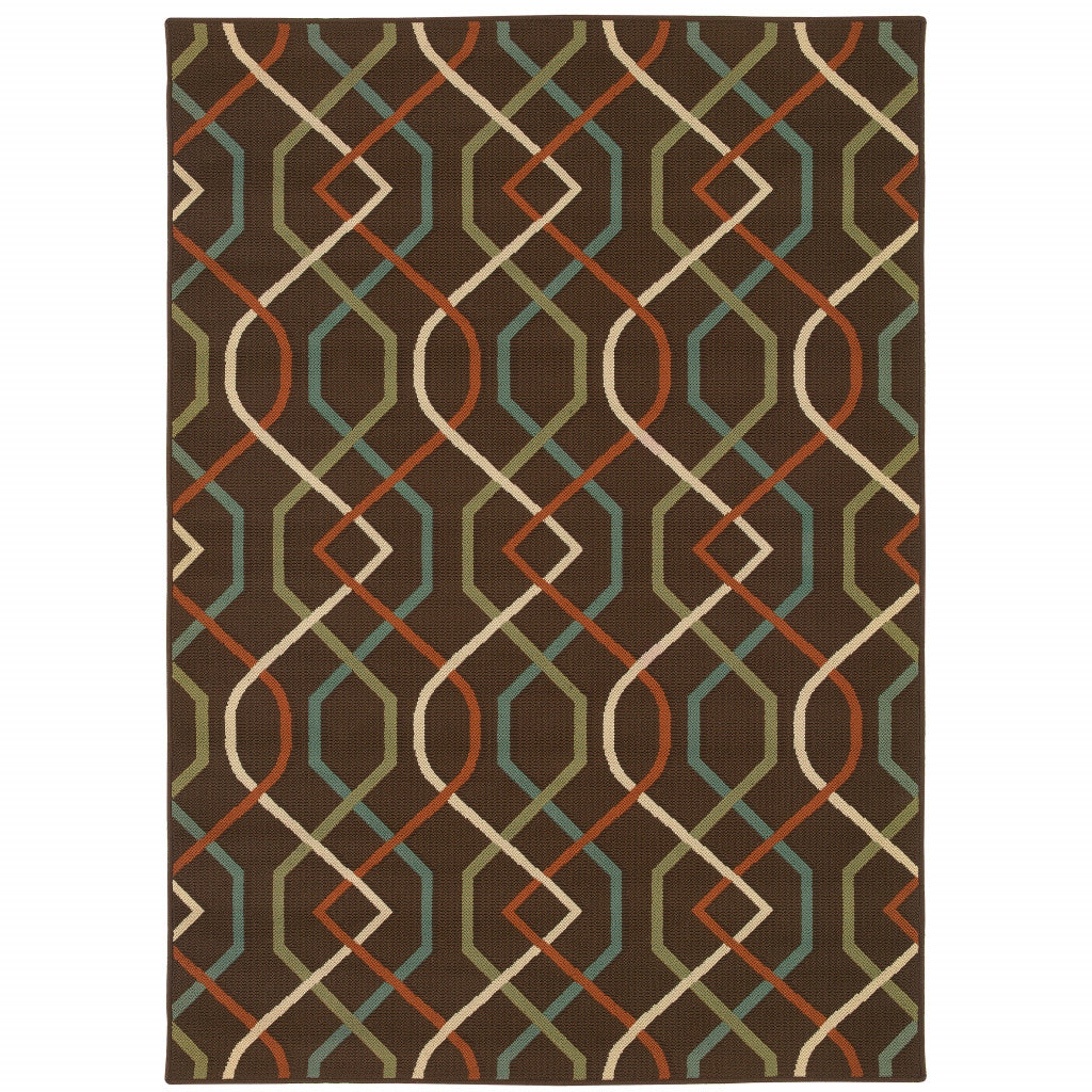 4' x 6' Brown and Ivory Geometric Stain Resistant Indoor Outdoor Area Rug