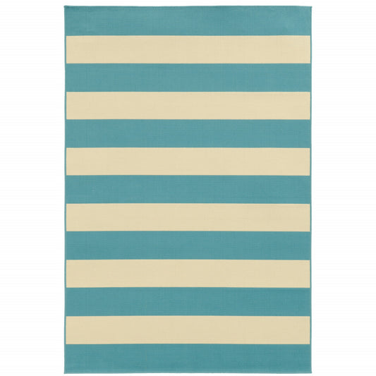 2' X 4' Blue and Ivory Geometric Stain Resistant Indoor Outdoor Area Rug