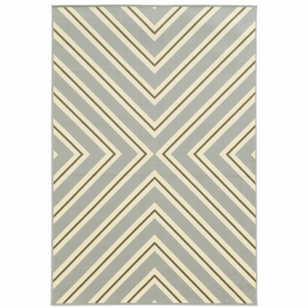 2' X 4' Gray and Ivory Geometric Stain Resistant Indoor Outdoor Area Rug