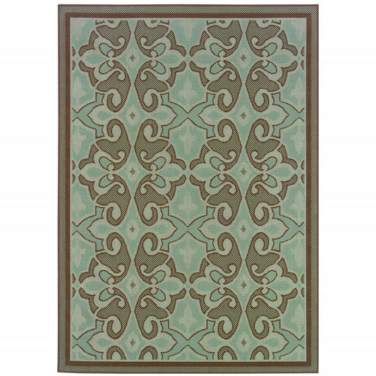 7' x 10' Blue Oriental Stain Resistant Indoor Outdoor Area Rug