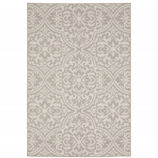10' x 13' Gray and Ivory Floral Stain Resistant Indoor Outdoor Area Rug