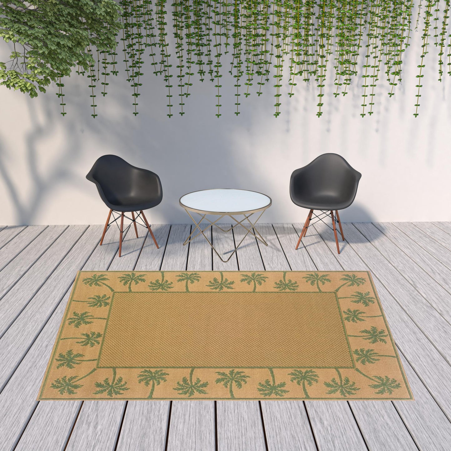 7' x 10' Beige Stain Resistant Indoor Outdoor Area Rug