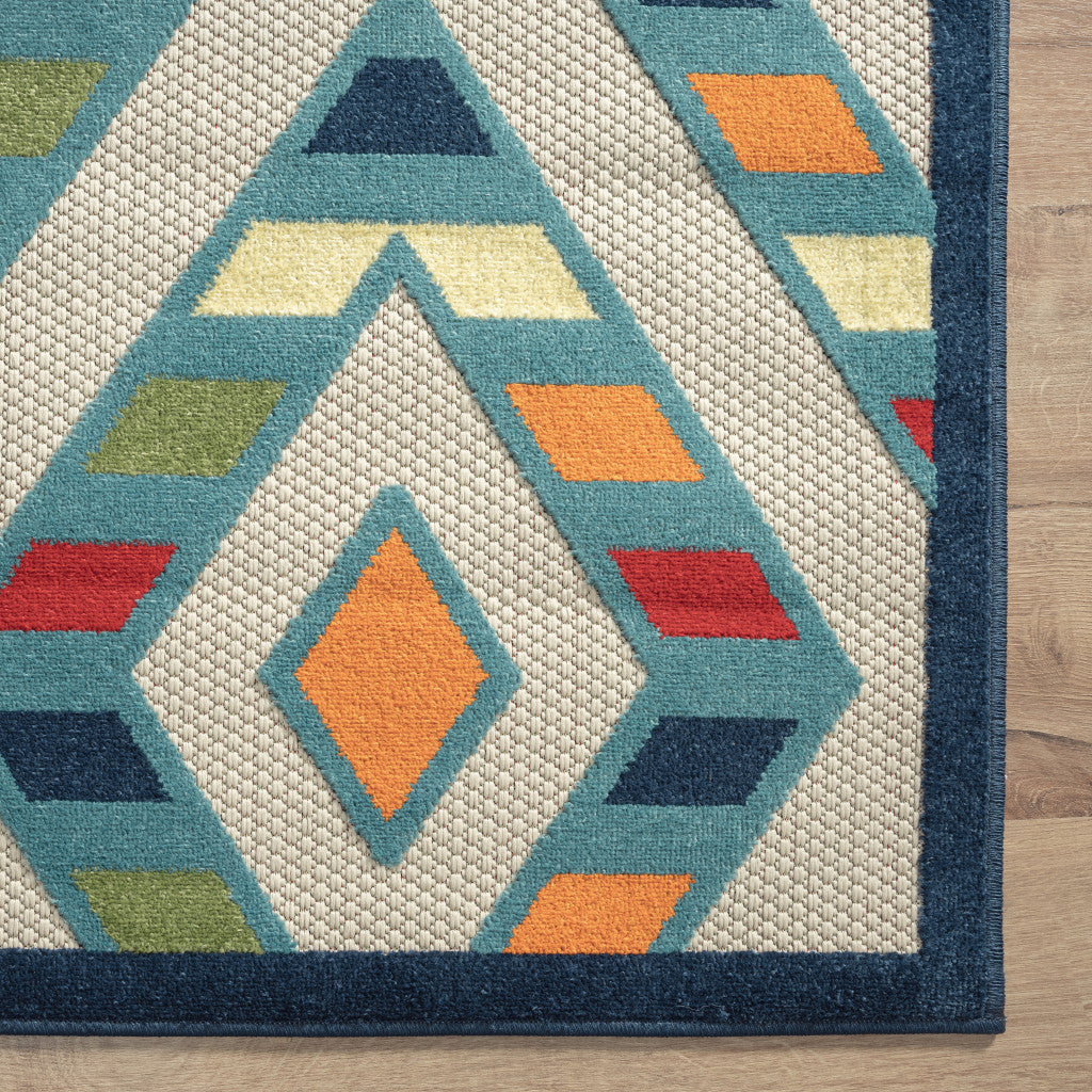 4' X 6' Blue Striped Non Skid Indoor Outdoor Area Rug