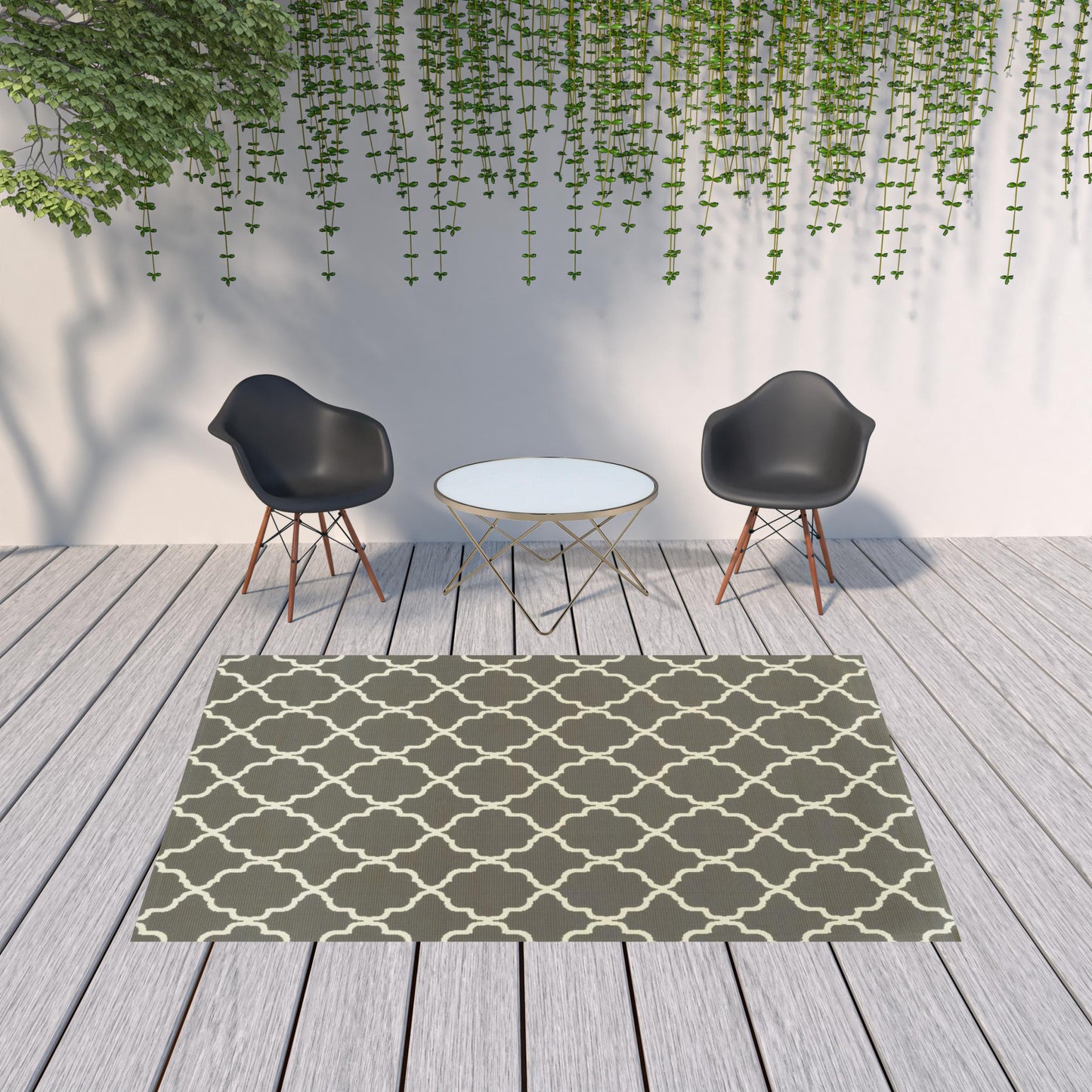 7' x 10' Charcoal Geometric Stain Resistant Indoor Outdoor Area Rug