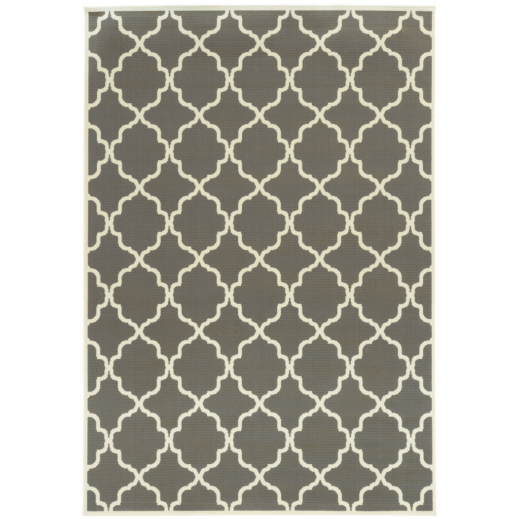 7' x 10' Charcoal Geometric Stain Resistant Indoor Outdoor Area Rug
