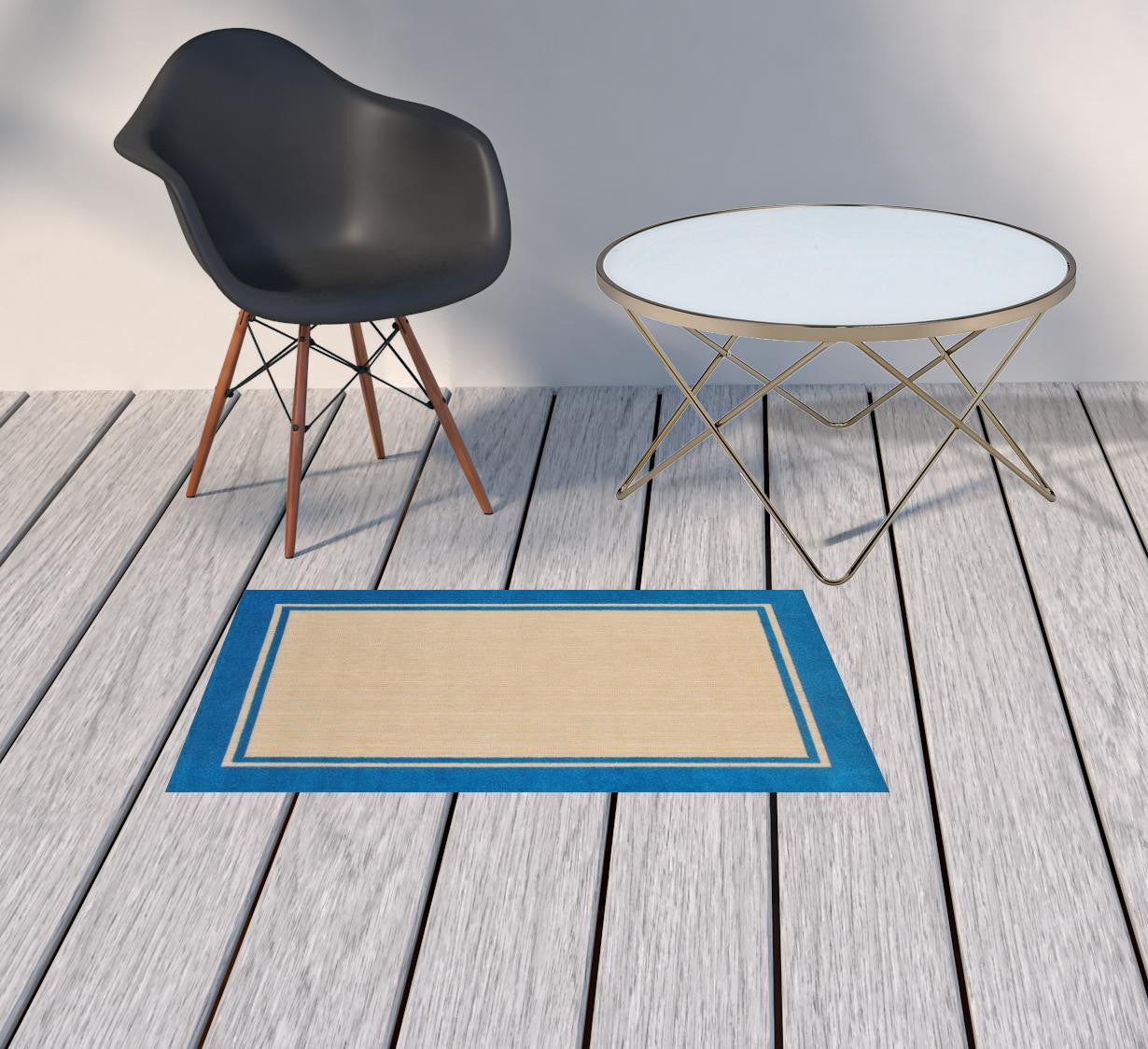 2' x 3' Blue and Beige Stain Resistant Indoor Outdoor Area Rug