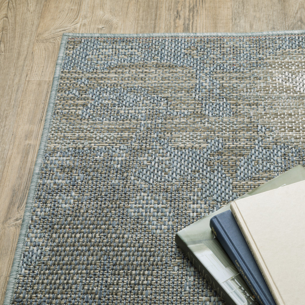 3' X 5' Blue and Gray Abstract Stain Resistant Indoor Outdoor Area Rug