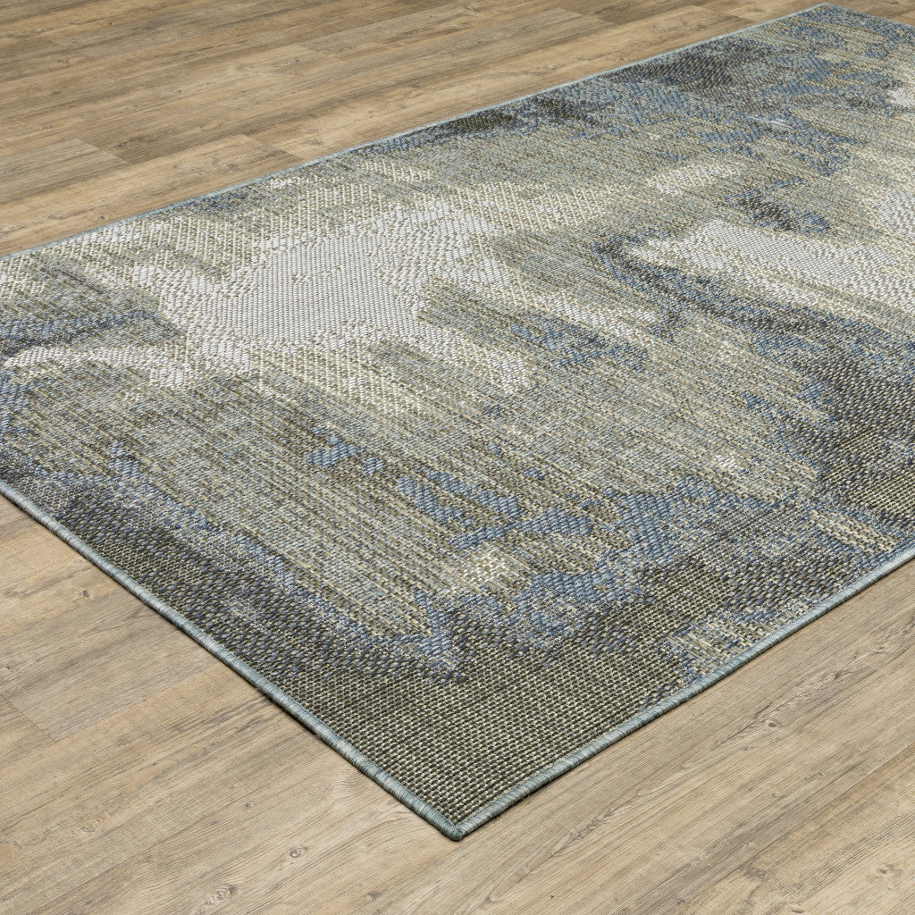 3' X 5' Blue and Gray Abstract Stain Resistant Indoor Outdoor Area Rug