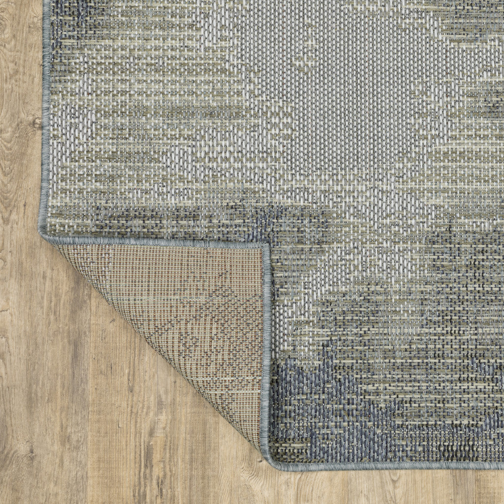 3' X 5' Blue and Gray Abstract Stain Resistant Indoor Outdoor Area Rug