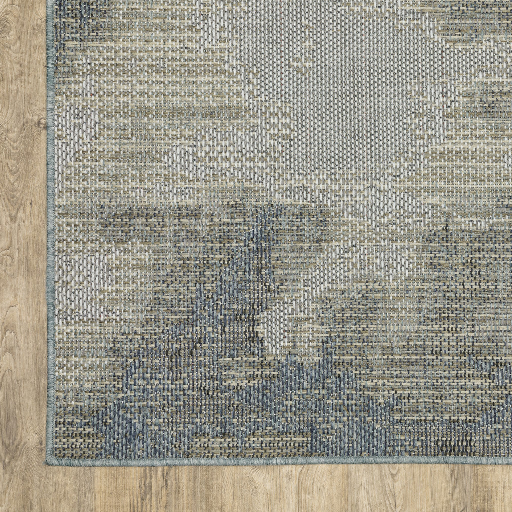 3' X 5' Blue and Gray Abstract Stain Resistant Indoor Outdoor Area Rug