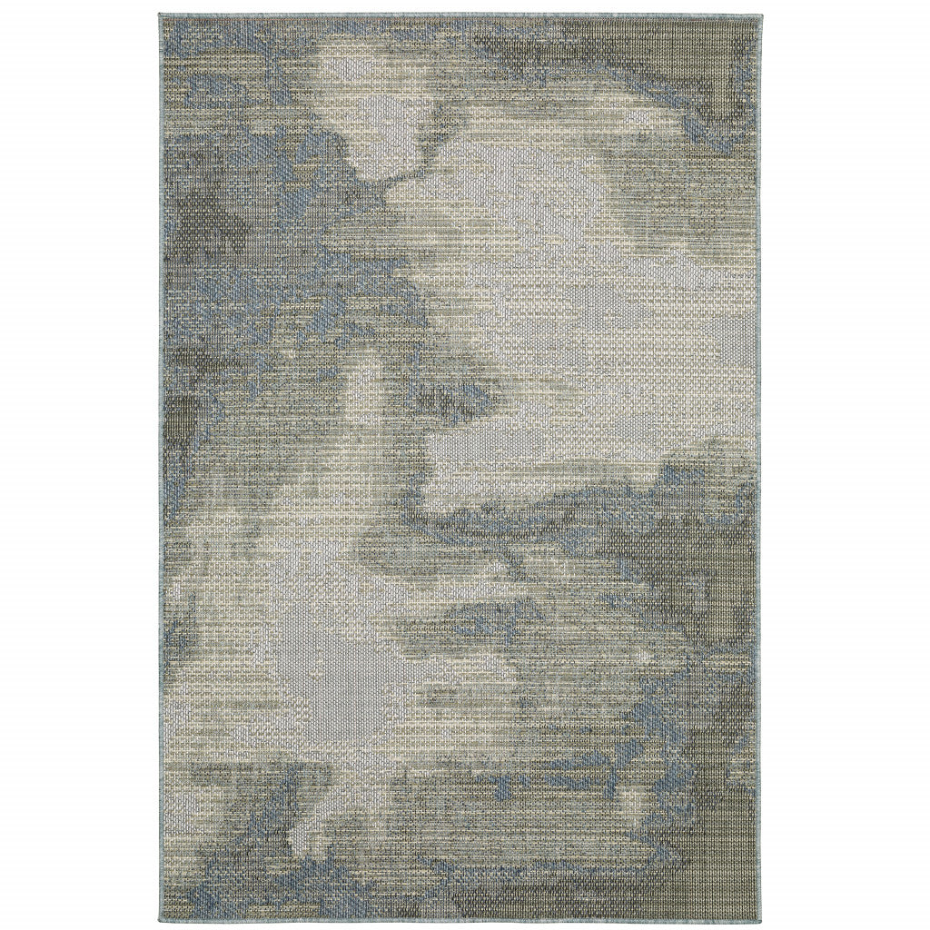 3' X 5' Blue and Gray Abstract Stain Resistant Indoor Outdoor Area Rug