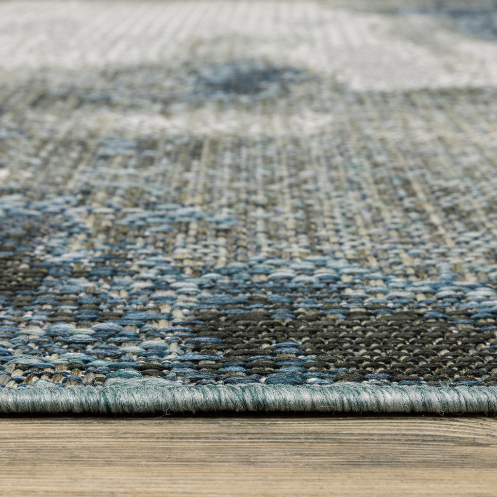 3' X 5' Blue and Gray Abstract Stain Resistant Indoor Outdoor Area Rug