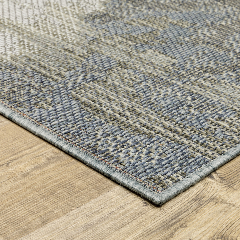 3' X 5' Blue and Gray Abstract Stain Resistant Indoor Outdoor Area Rug