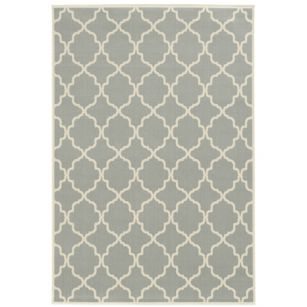 2' X 4' Gray and Ivory Geometric Stain Resistant Indoor Outdoor Area Rug