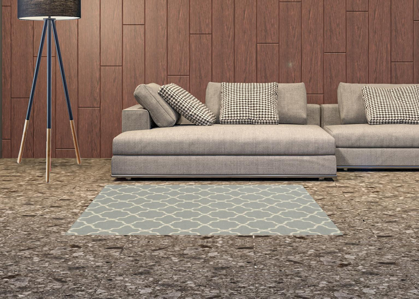 2' X 4' Gray and Ivory Geometric Stain Resistant Indoor Outdoor Area Rug