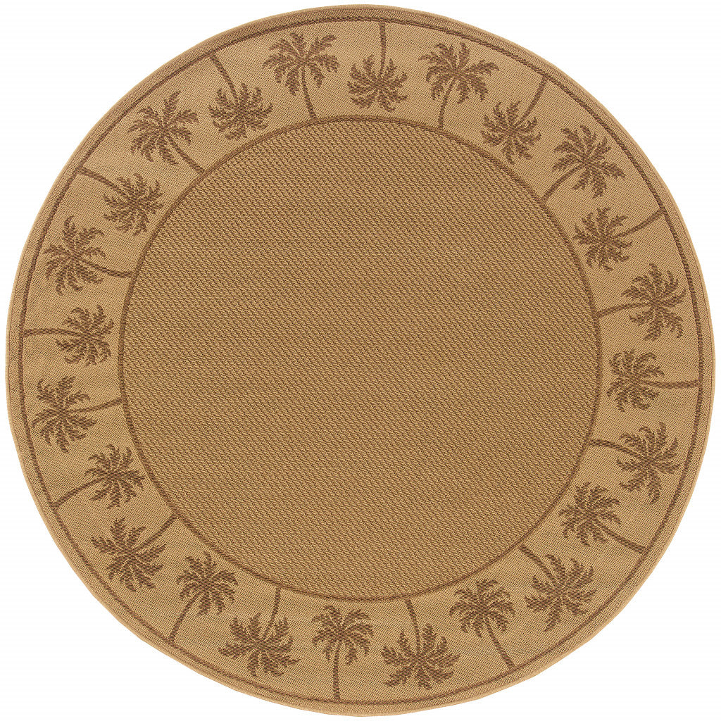 8' x 8' Beige Round Stain Resistant Indoor Outdoor Area Rug