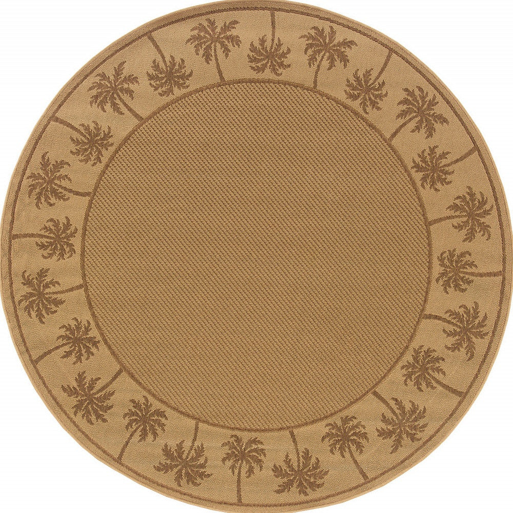 8' x 8' Beige Round Stain Resistant Indoor Outdoor Area Rug
