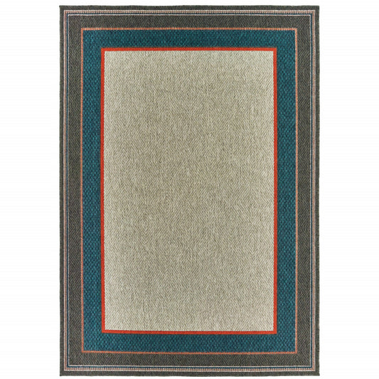 7' x 9' Blue and Gray Stain Resistant Indoor Outdoor Area Rug