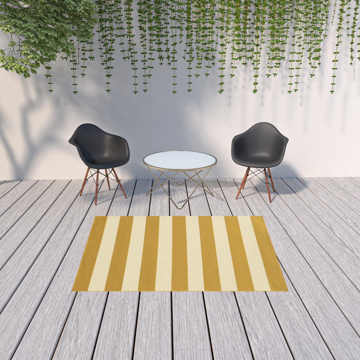 5' x 8' Gold and Ivory Geometric Stain Resistant Indoor Outdoor Area Rug