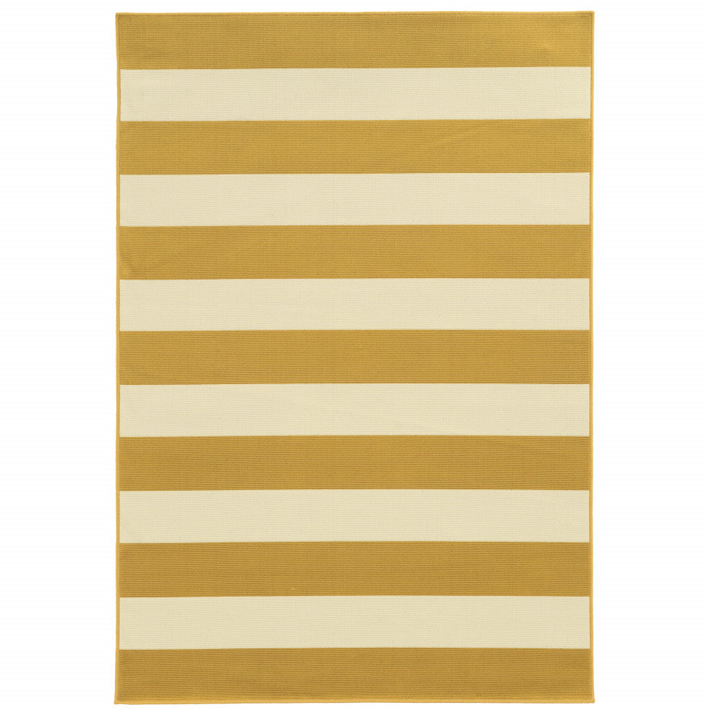 5' x 8' Gold and Ivory Geometric Stain Resistant Indoor Outdoor Area Rug