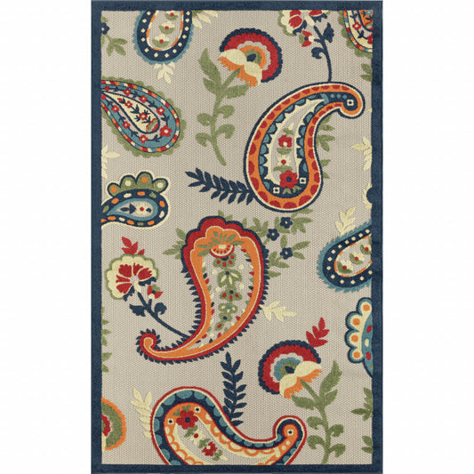 4' X 6' Blue Paisley Non Skid Indoor Outdoor Area Rug