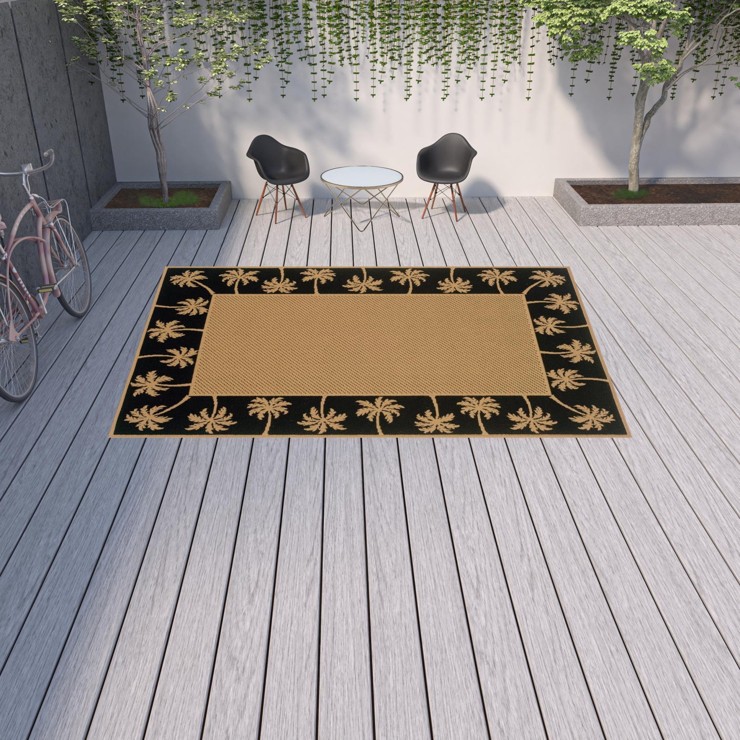 9' X 13' Beige and Black Stain Resistant Indoor Outdoor Area Rug